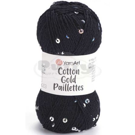 YARNART COTTON GOLD PAILLETTES 7101 чорний
