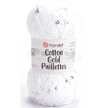 YARNART COTTON GOLD PAILLETTES 7102 білий